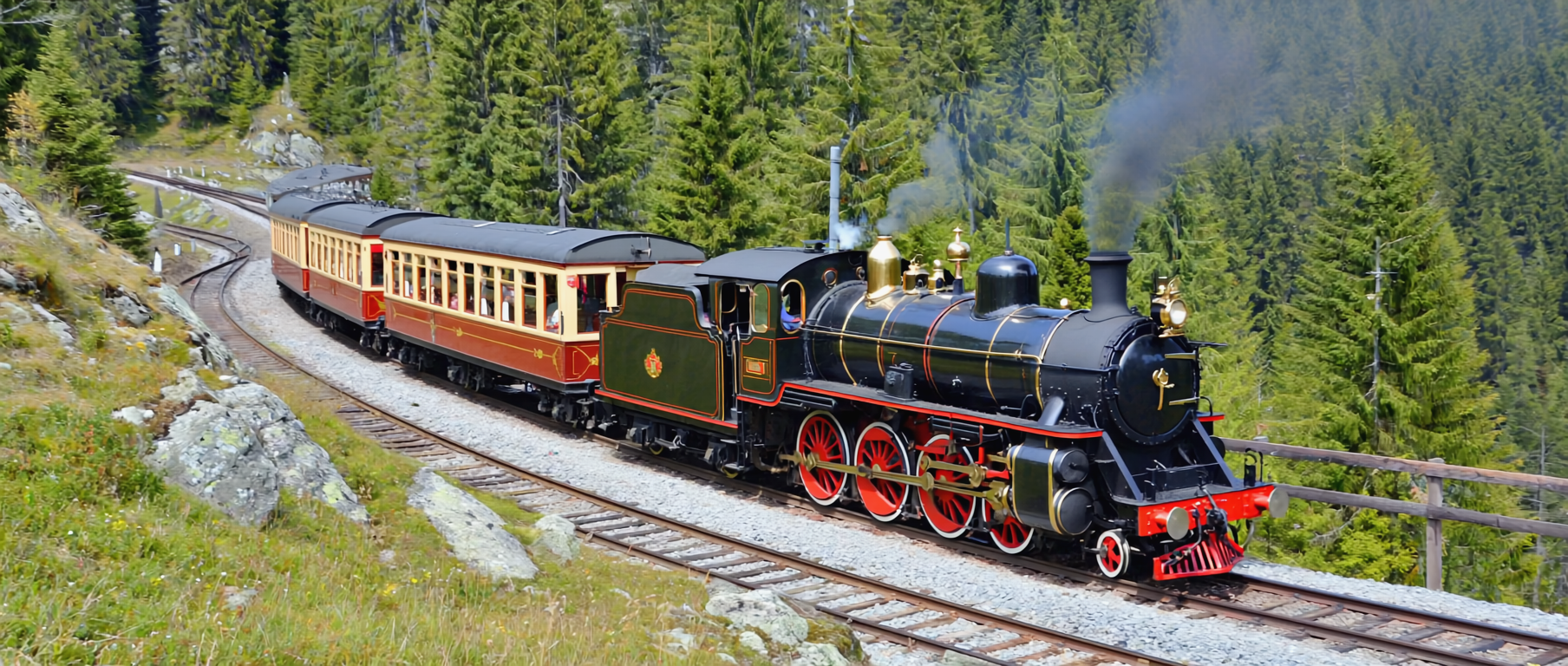 Schmalspurdampflok auf Bergstrecke im Harz